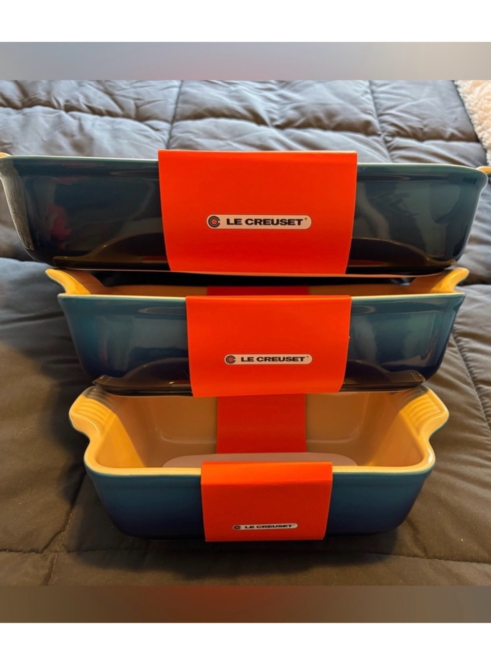 Le Creuset Blue Rectangular Stoneware Baking Dish with Cream Interior
